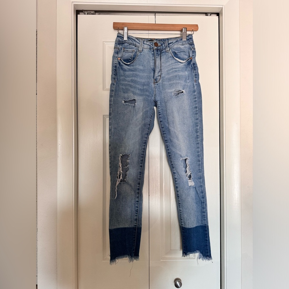 Two Tone Distressed/Ripped Black Label Skinny Jeans